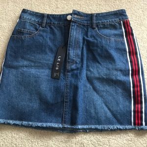 Cute Jean Skirt with Red Whit and Black Stripe